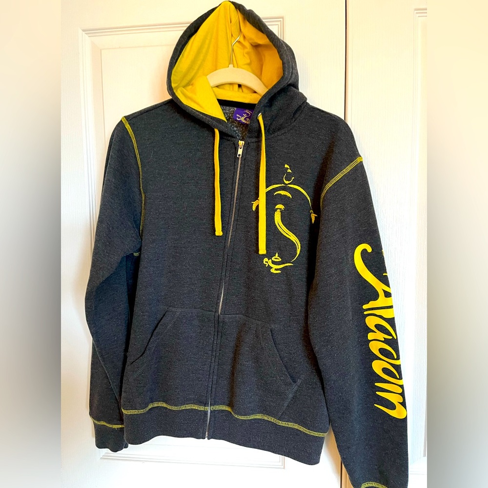 Disney Aladdin Broadway Hoodie Sweatshirt Zip Up Jacket - Small unisex - Grey